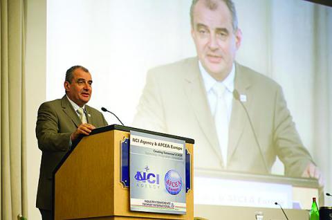 Maj. Gen. Koen Gijsbers, RNLA (Ret.), general manager of the NATO Communications and Information Agency (NCIA), discusses his new agency with the audience at TechNet International 2012 in Rome.