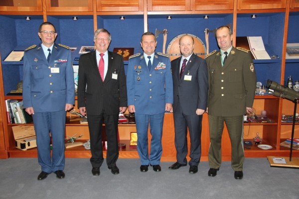 Meeting at the Slovak Ministry of Defense (MOD) in October are (l-r) Col. Ivan Ilavsky, commander, J-6, MOD; Gen. Treche; Lt. Gen. Peter Vojtek, chief of defense; Jirasek; and Lt. Gen. Peter Gajdos, deputy chief of defense.