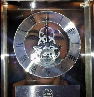 Rausch eyes her Emerging Leader Award following the presentation in January.