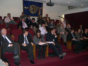 Audience members listen to one of the presentations during the April event.