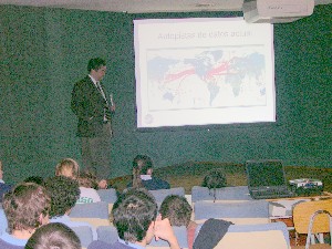 In June, Valle addresses approximately 75 students in attendance at the Instituto Damaso Centeno as part of the chapter's Opening Minds to Technologies program.
