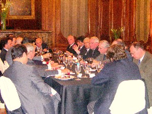 Gen. Dubia meets with enterprise managers and the chapter board over lunch in April.