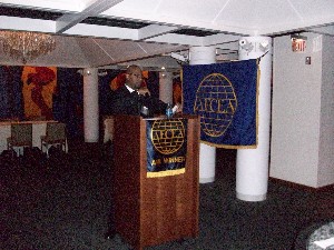 Roger Vaughn, chapter assistant vice president for small business, opens the chapter's first B2B networking event, held in November. The program helps small businesses connect with larger organizations.