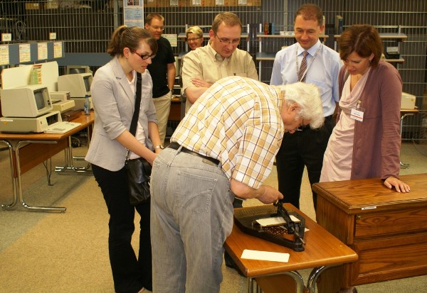 
Young AFCEANs in Germany have the chance to see a Hollerith punch card machine during a joint day trip to the IBM Lab and Museum in June. The Hollerith is said to be the first data processing machine.
