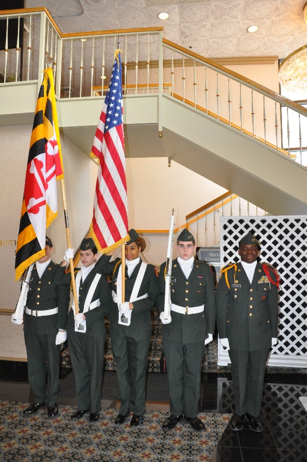 The Ft. Meade High School RTOC Color Guard presents the colors for the chapter's January luncheon.