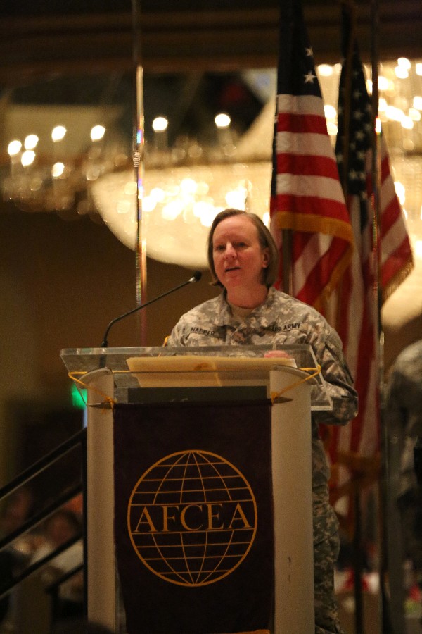 Maj. Gen. Jennifer Napper, USA, chief of J-5, U.S. Cyber Command, serves as the government speaker for the chapter’s October luncheon.