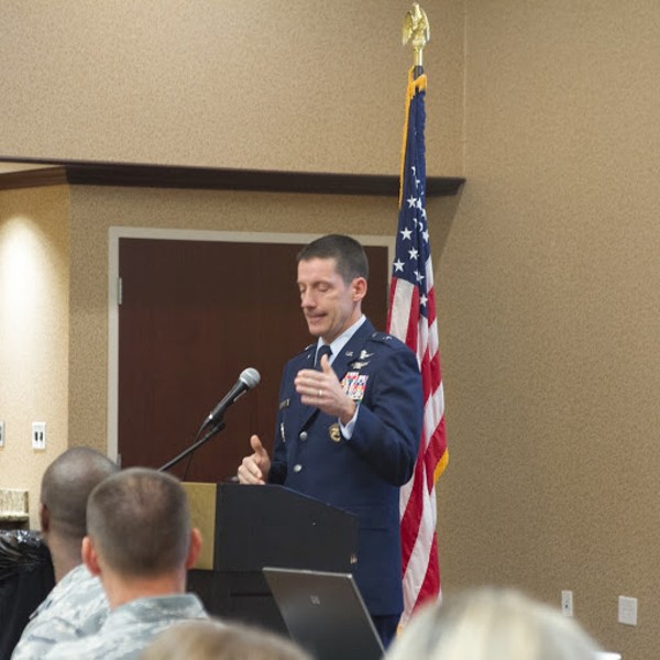 Maj. Gen. (select) Robert Skinner, USAF, deputy commander, Joint Force Headquarters Department of Defense Information Networks, speaks to chapter members at the luncheon in December. 