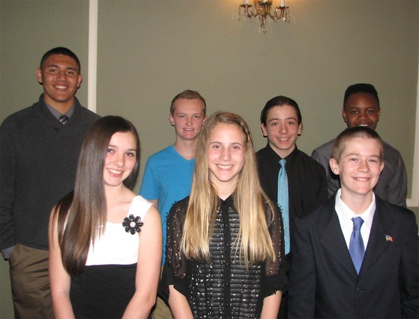 Pictured from left to right are some of the award recipients from the Omaha Metropolitan Science Fair held at the Henry Doorly Zoo on March 8: Daenen Jones (Omaha North High School, Omaha, Nebraska, ninth grade, Maintaining Life Supporting Temperatures During High Altitude Balloon Flights); Alivia Broadhead (Buffet Magnet Middle School, Omaha, eighth grade, The Acidic Charge); Tyler Rogert (Buffet Magnet Middle School, eighth grade, Fuel of the Future); Ella Bennett (St. Bernard Catholic School, Omaha, eighth grade, Does Font Affect Memory); Sebastian Hanus (Hanus Academy, Omaha, ninth grade, Small Business Server Mash-up); Cole Kalkowski (St. Bernard Catholic School, seventh grade, How Does a Rocket's Weight Affect its Flight?); and Joshua Robinson (Omaha North High School, ninth grade, Squishy Robot). The chapter awarded a total of $1,500 to the awardees.