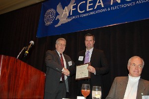 Piccariello (l) presents the March Super NOVA Award to Jason March.