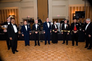 The February Valentine's Day ball drew a large audience, including (l-r) B.J. Penn, acting secretary of the Navy; Maj. Gen. John Maluda, USAF, director, Cyberspace Transformation and Strategy, Secretary of the Air Force Office of Warfighting Integration and Chief Information Officer, the Pentagon, Washington, D.C.; Lt. Gen. Jeffery Sorenson, USA, chief information officer (CIO)/G-6, Department of the Army; Lt. Gen. David Deptula, USAF, deputy chief of staff for Intelligence, Surveillance and Reconnaissance, Headquarters U.S. Air Force, Washington, D.C.; Vice Adm. Nancy Brown, USN, director for Command, Control, Communications and Computer Systems/J-6; Vice Adm. Harry B. Harris, USN, deputy chief of naval operations, communication networks; Maj. Gen. George J. Allen, USMC, director for Command, Control, Communications and Computers, and CIO, U.S. Marine Corps; and John B. Grimes, assistant secretary of defense for networks and information integration, and CIO, U.S. Defense Department.