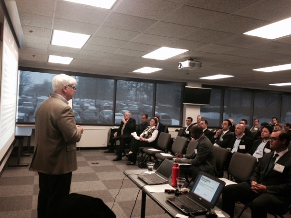 Christopher Fornecker, director, Center for Government-wide Acquisition Contracts, addresses the chapter at a small business event in March.