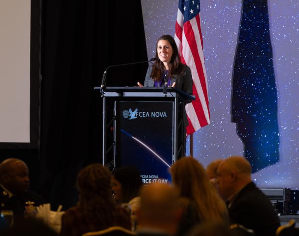 Katherine Sutton, assistant secretary of war, cyber policy and the principal cyber advisor to the secretary of war, U.S. Department of War, delivers the luncheon keynote.