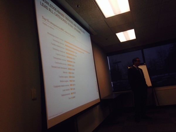 Miguel Garrido, Bloomberg Government, speaks to attendees at a March event from the chapter’s Small Business Education Sub-Committee.
