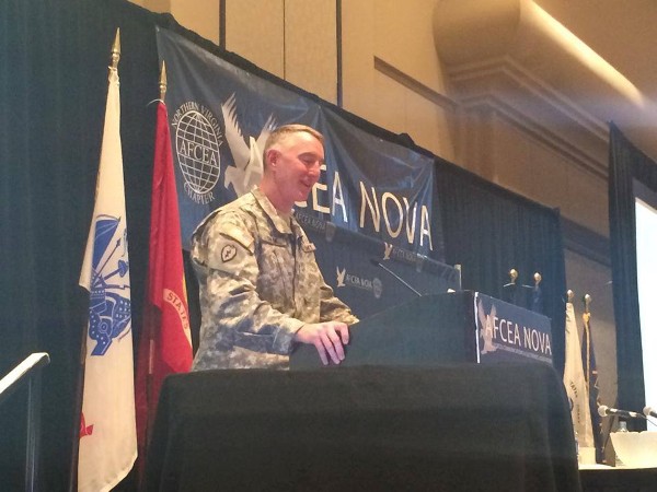 In March, Maj. Gen. Gary Cheek, USA, assistant deputy chief of staff, headquarters Department of the Army, speaks at Army IT Day.