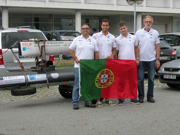 The Portuguese team competing in the World Robotic Sailing Championships 2014 in September includes (l-r): Nuno Cruz , faculty; José Valente, student;, Luis Perestrelo, student; and José Carlos Alves, faculty adviser of the student chapter.