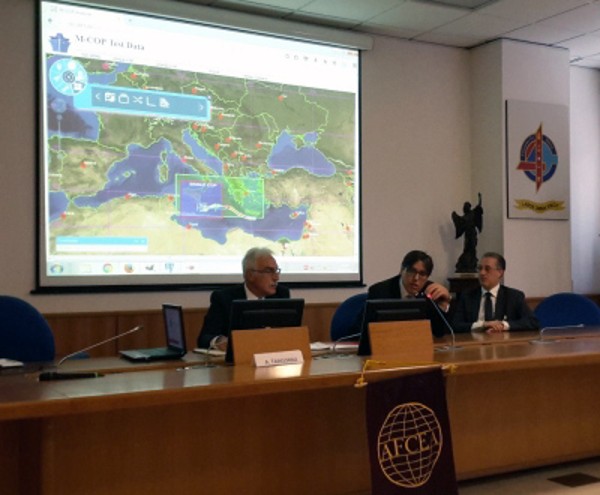 Speaking at the May workshop are (l-r) Chapter President Lt. Gen. Antonio Tangorra, ITAF (Ret.); Valerio Pace, ASTER's marketing and sales manager; and Lucio Tirone, ASTER's technical director.
