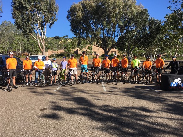 Participants in the chapter's third annual Cycle for STEM event gear up for ride in April at the starting line.