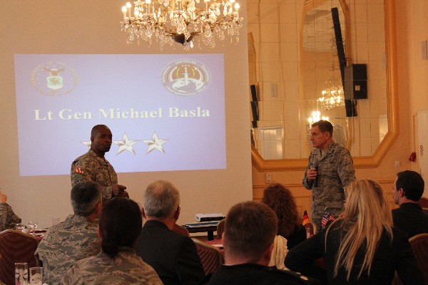 Following Gen. Basla's remarks in January, he and Brig. Gen. Bruce Crawford, USA, U.S. European Command J-6, discuss the significance of global partners and allies and the importance of cyber professional development programs.