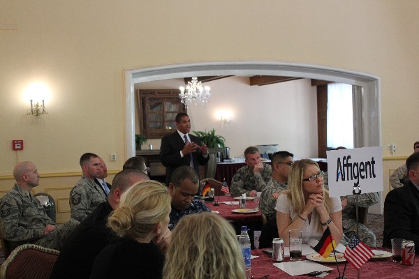 Michael Young, chapter vice president, asks Col. Price about the Joint Information Environment at the June luncheon.