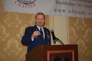 Lt. Gen. Michael W. Peterson addresses attendees during his keynote speech at the chapter luncheon in February.