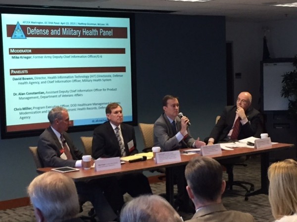 The chapter's health panel in April featured a question-and-answer session with (l-r) Krieger, Bowen, Miller and Constantian.