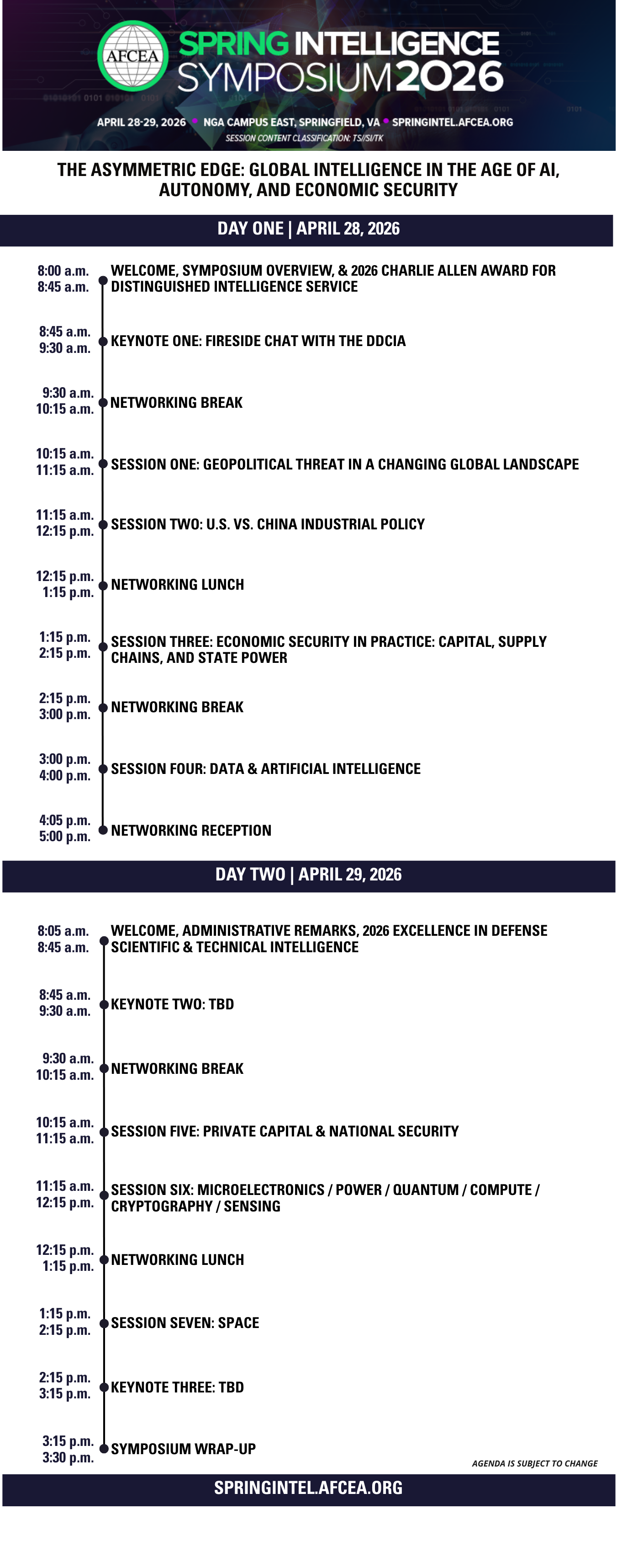 Agenda for Spring Intelligence Symposium
