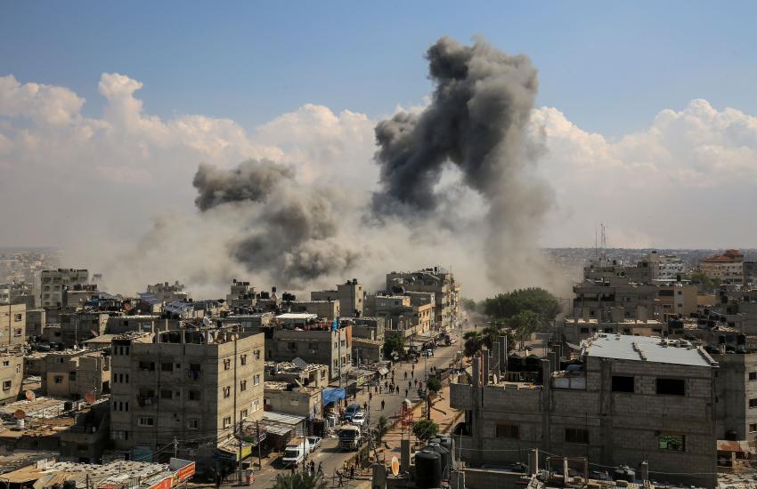 Smoke is seen following an Israeli air strike on the Gaza Strip on October 10, 2023. Credit: Anas-Mohammed /Shutterstock