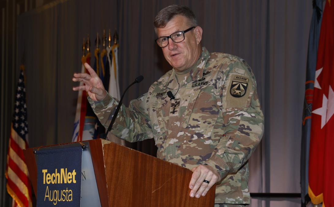 Gen. James E. "Jim" Rainey, USA, commanding general, U.S. Army Futures Command, addresses the audience at TechNet Augusta 2023.