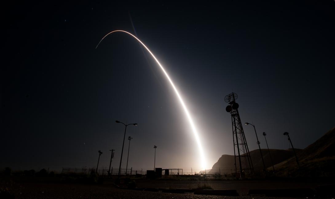 An unarmed Minuteman III intercontinental ballistic missile launches during an operational test from Vandenberg Air Force Base, California. The Air Force is developing a new Airborne Launch Control System that will use modernized communications and electronics technology. Credit: Senior Airman Ian Dudley, USAF
