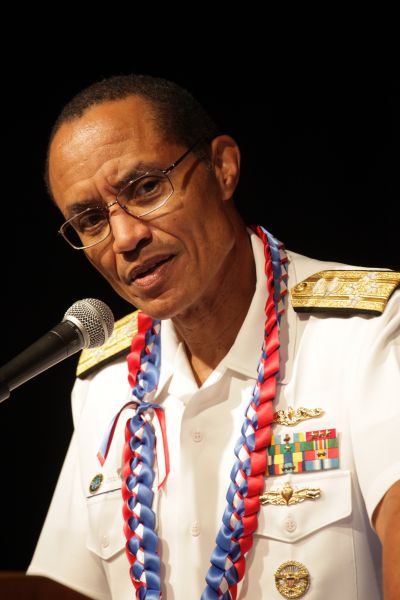 Adm. Cecil D. Haney, USN, commander of the U.S. Pacific Fleet, describes the Navy’s technology needs for the Asia-Pacific theater at the final luncheon of TechNet Asia-Pacific 2012.