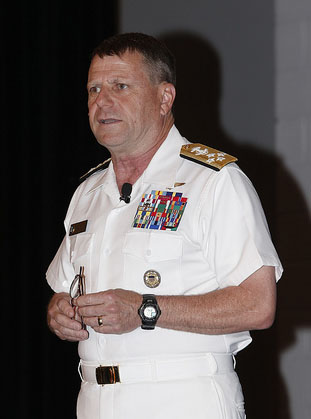 Adm. William E. Gortney, USN, commander, U.S. Fleet Forces Command, describes how the military must make tough decisions at East: Joint Warfighting 2013 in Virginia Beach, Virginia. 