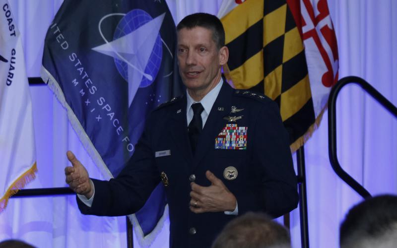 DISA Director Lt. Gen. Robert Skinner, USAF, addresses the audience at TechNet Cyber 2022.  Photo by Michael Carpenter