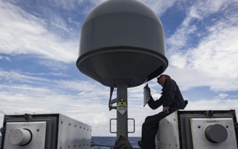 Information Systems Technician 2nd Class Austin Vosburg, USN, performs routine maintenance on the USS Zephyrâs commercial broadband satellite program equipment. The maritime family of SATCOM terminals provides high data rate communications to small and large ships.