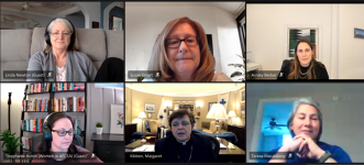 Rear Adm. Margaret Kibben, USN (Ret.), speaks virtually to Women in AFCEA during the group's first event of the Spring Virtual Engagement Series.