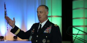 Lt. Gen. Alan Lynn, USA, director of the Defense Information Systems Agency, speaks at MILCOM 2016. Photo by Mike Carpenter