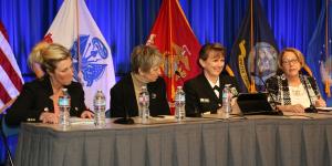 Women share stories of hurdles and triumphs at the Women in Cyber panel at West 2017. Photo by Mike Carpenter