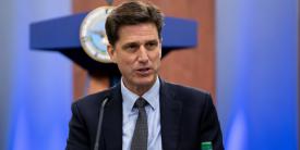 Dana Deasy, chief information officer, U.S. Defense Department, pictured speaking at the Pentagon last August, testified before the Senate as to the risks to GPS of allowing Ligado to operate in a nearby spectrum. Credit: DOD photo by Air Force Staff Sgt. Andrew Carroll