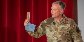 Gen. Glen VanHerck, USAF, commander, North American Aerospace Defense Command and U.S. Northern Command, pictured addressing cadets at the U.S. Air Force Academy on April 20, warns that it is not the speed of adversarial hypersonic weapons that is the problem, but their maneuverability. Credit: NORTHCOM/NORAD