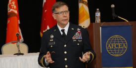 Gaining experience with information operations in Afghanistan and hosting several pilot programs will help the rise of the U.S. Army’s information warfare capabilities and aid the transformation of the Cyber Command into an information operations warfare command, says Lt. Gen. Stephen Fogarty, USA, commanding general, Army Cyber Command. Photo by Michael Carpenter