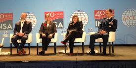 Exploring the need for intelligence in the newly emphasized space domain at the AFCEA/INSA Intelligence & National Security Summit on September 5 are (l-r) Chris DeMay, founder and CTO, Hawkeye 360; Stacey Dixon, deputy director, NGA; Tina Harrington, director, SIGINT, NRO; and Maj. Gen. John E. Shaw, USAF, deputy commander, Air Force Space Command.
