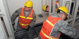 Select personnel from 15 Air National Guard Engineering and Installation organizations are installing more than 600 miles of cabling in support of the U.S. Strategic Command (STRATCOM), Command and Control facility (C2F) construction project. U.S. Air Force photo by Steve Cunningham