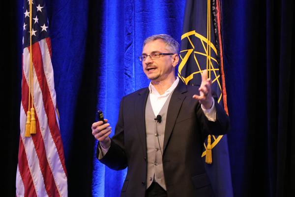 In August, Giorgio Bertoli, acting director, C5ISR Center, Intelligence and Electronic Warfare Directorate (I2WD), shares insight and advice with the awardees and other attendees at the chapter's 10th Annual Education Awards.