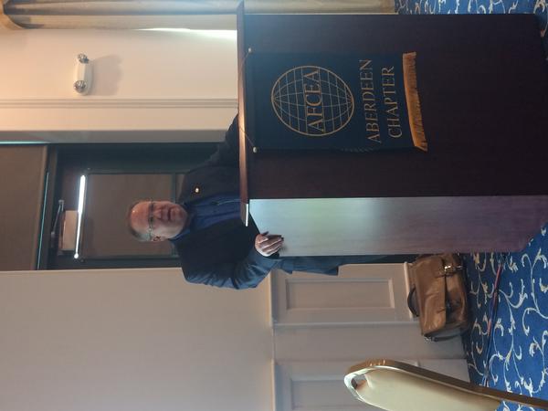 Alan Hansen, chief technology officer of the Intelligence and Information Warfare Directorate, addresses chapter members at the November luncheon.