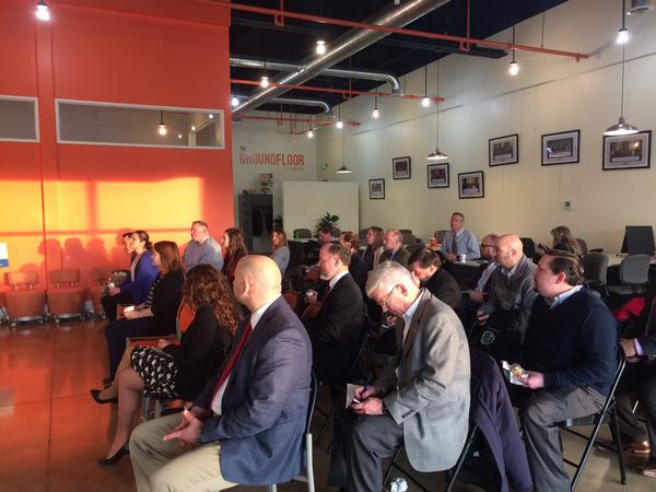 The chapter's January Leadership Breakfast attendees of all ages and career backgrounds eagerly listen to guest speaker Lindsay Jones, deputy program manager of Distributed Common Ground Systems - Army. 