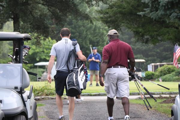 In July, participants at the AFCEA International Aberdeen Chapter Annual Golf Tournament gather in their masks for socially distanced tee time.