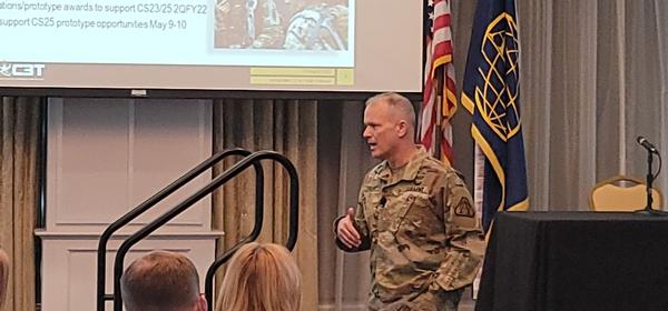 Maj. Gen. Robert Collins, USA, PEO C3T, discusses capability set development at the March event.