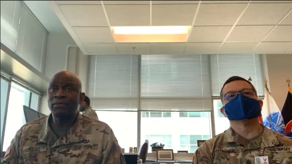 Gen. Kilgo and Maj. Gutierrez participate in the U.S. Army Signal Corps' Virtual Birthday Celebration on teams in June.