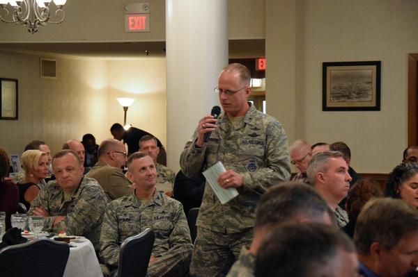 Brig. Gen. Mark Weatherington, USAF, director of cyberspace operations for the North American Aerospace Defense Command and the U.S. Northern Command, addresses chapter attendees during the July 