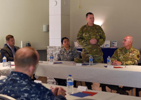 In September, Col. Jeff Sorrell, USAF, chapter vice president of military affairs, briefs attendees on the AFCEA organization during a community outreach visit to Goodfellow Air Force Base in San Angelo, Texas.