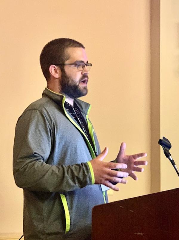 Nate Guagenti, a solutions engineer at Perched, provides instruction on the Elastic Stack to members and attendees at the chapter's Lunch and Learn in September. Training and lunch is free to members.